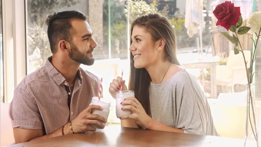 couple drinks milkshake at home
