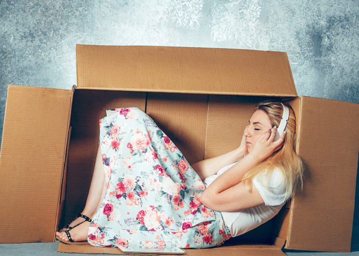 woman listen to music in the box