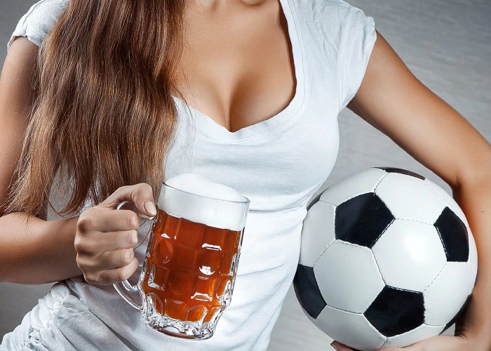 girl with beer and ball