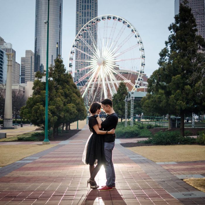 couple on ferris wheel background